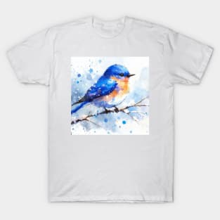 Colorful little blue bird sitting on a tree branch T-Shirt